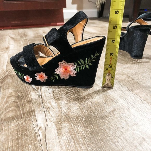 Velvet Embroidered Platform Wedges - Picture 9 of 9